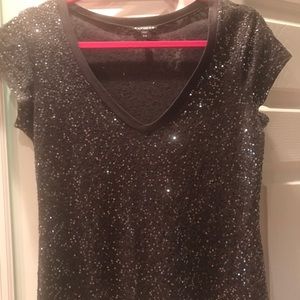 Express Charcoal Gray sequined v neck top